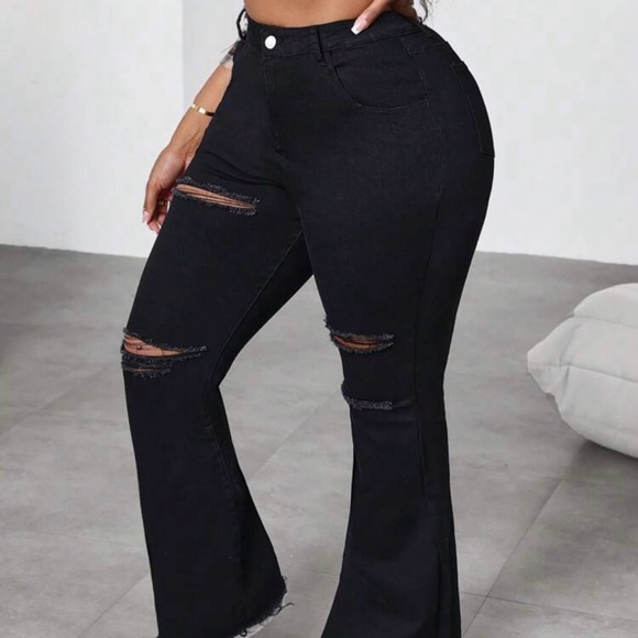 SHEIN Black Distressed Flare Jeans - Picture 1 of 4